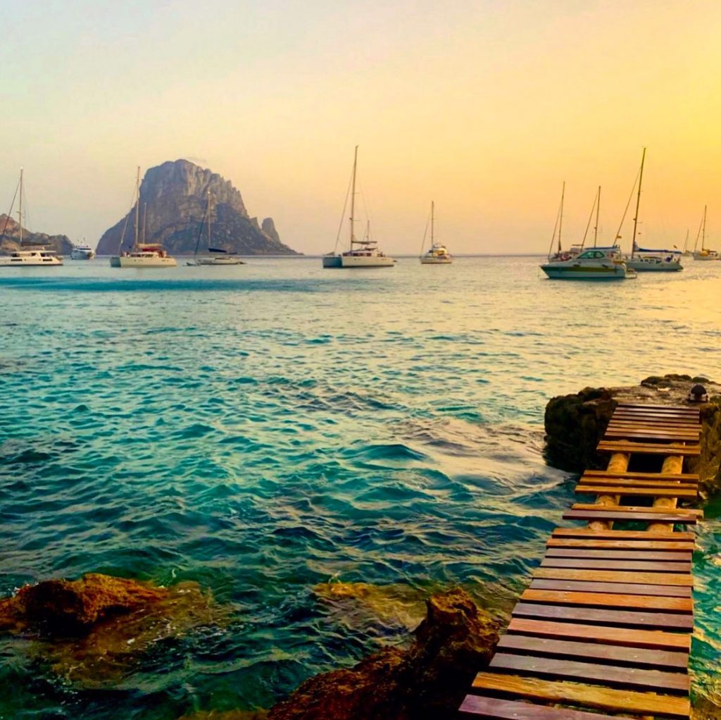 ibiza sunset with es vedra in the background