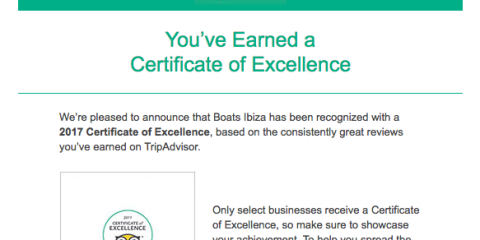 Boats Ibiza 2017 TripAdvisor certificate of excellence