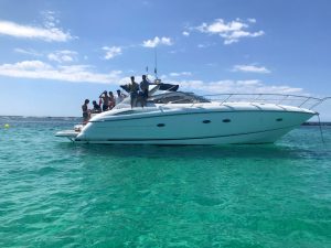 49ft Sunseeker Portofino motor yacht for hire with boats Ibiza