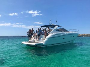 49ft Sunseeker Portofino motor yacht for hire with boats Ibiza