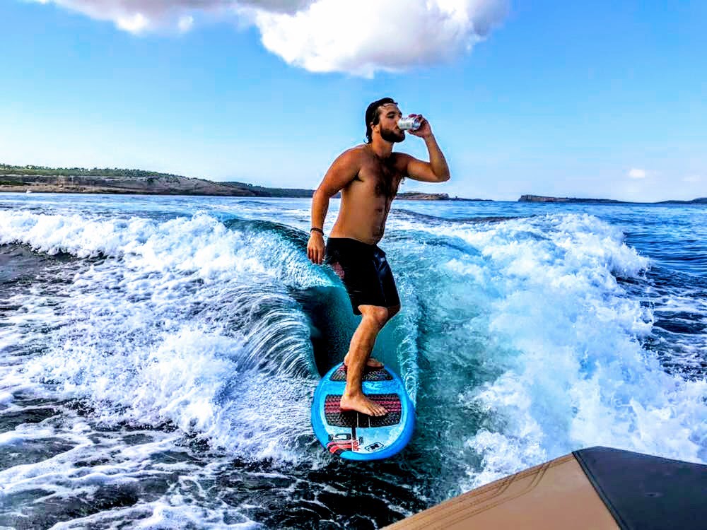 Ibiza boat trip wake surfing